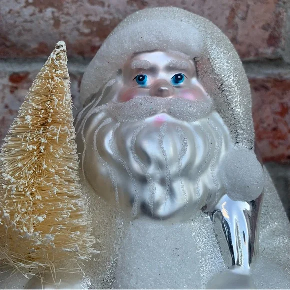 Vintage Dept 56 Mercury Glass Santa Bottle Brush Tree Figurine - Picture 13 of 13